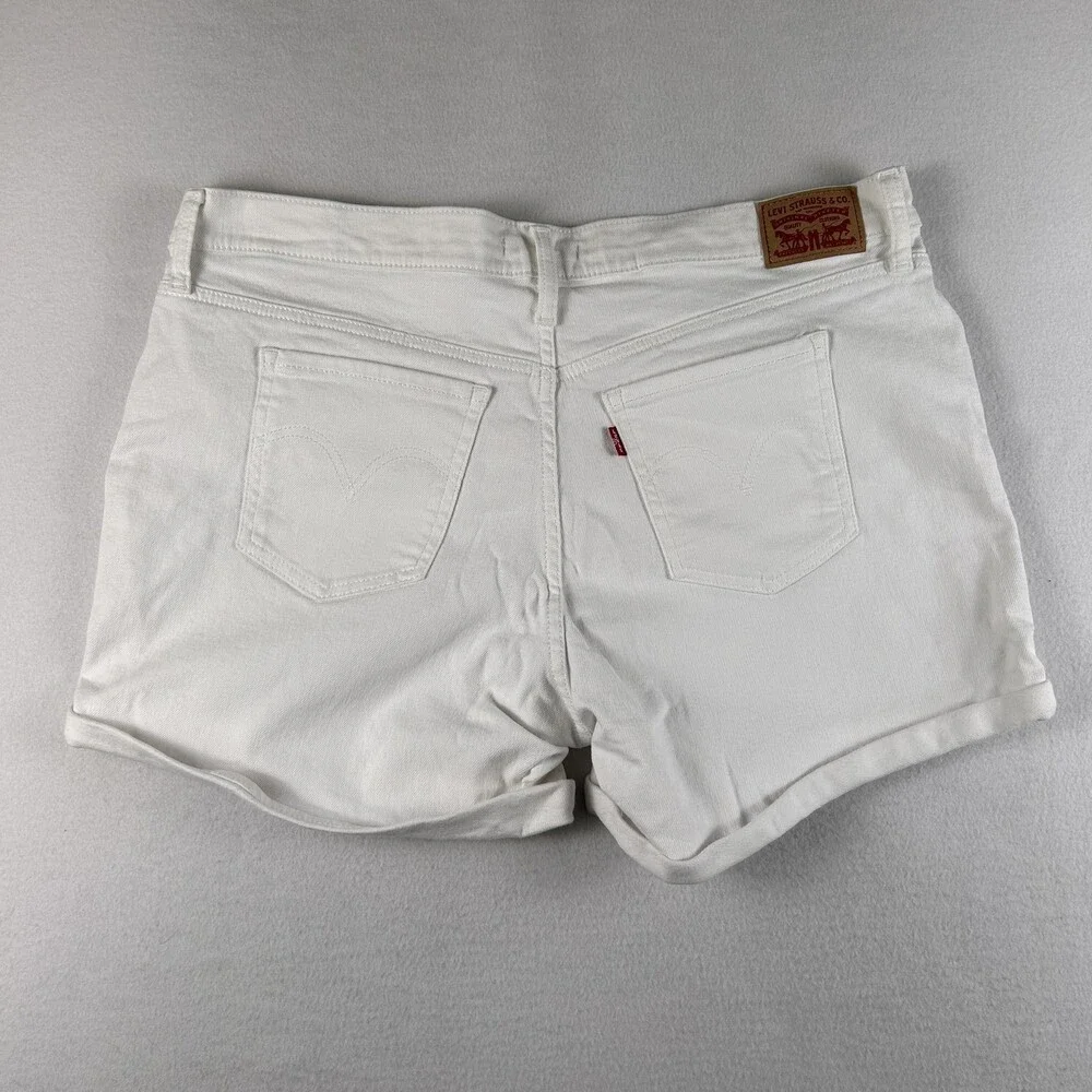 Levi's Bermuda Shorts Womens 34 White Denim Stretch Mid Length Casual Summer